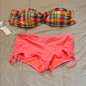 Colorful Plaid Bikini Top and Pink Bottoms